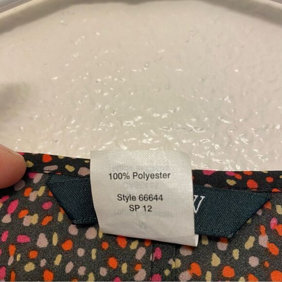 J crew Lightweight colorful black micro print semi sheer short sleeve blouse -M - Picture 8 of 13